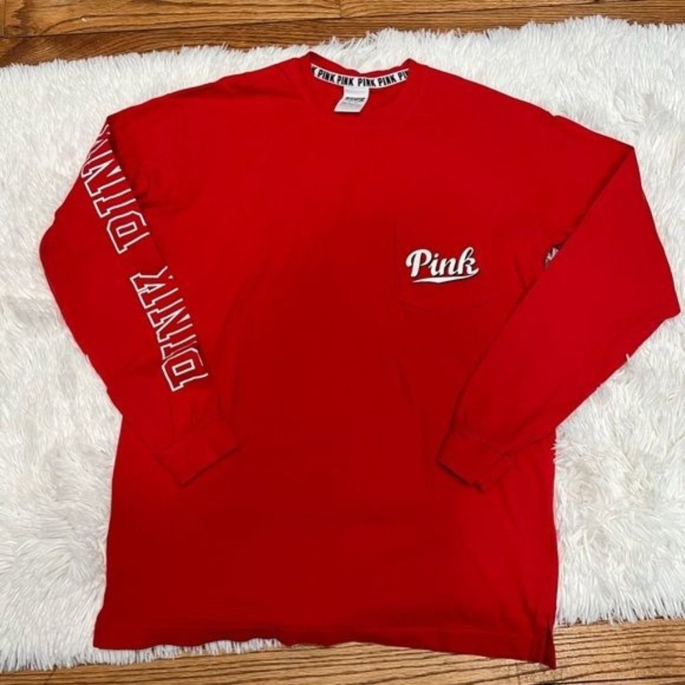 VS Pink long sleeve logo front pockets t-shirt size XS